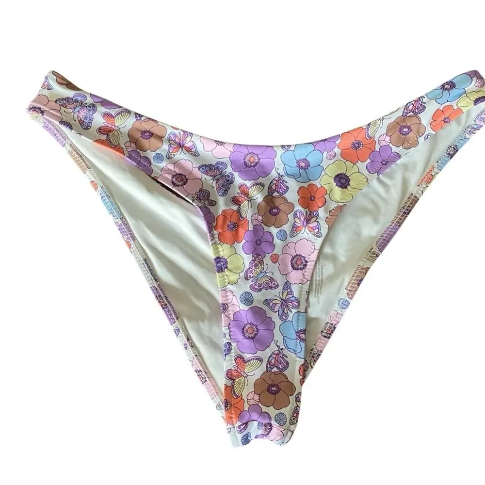 Frankie’s Gavin Bikini Matching Set size Medium White Purple Flowers